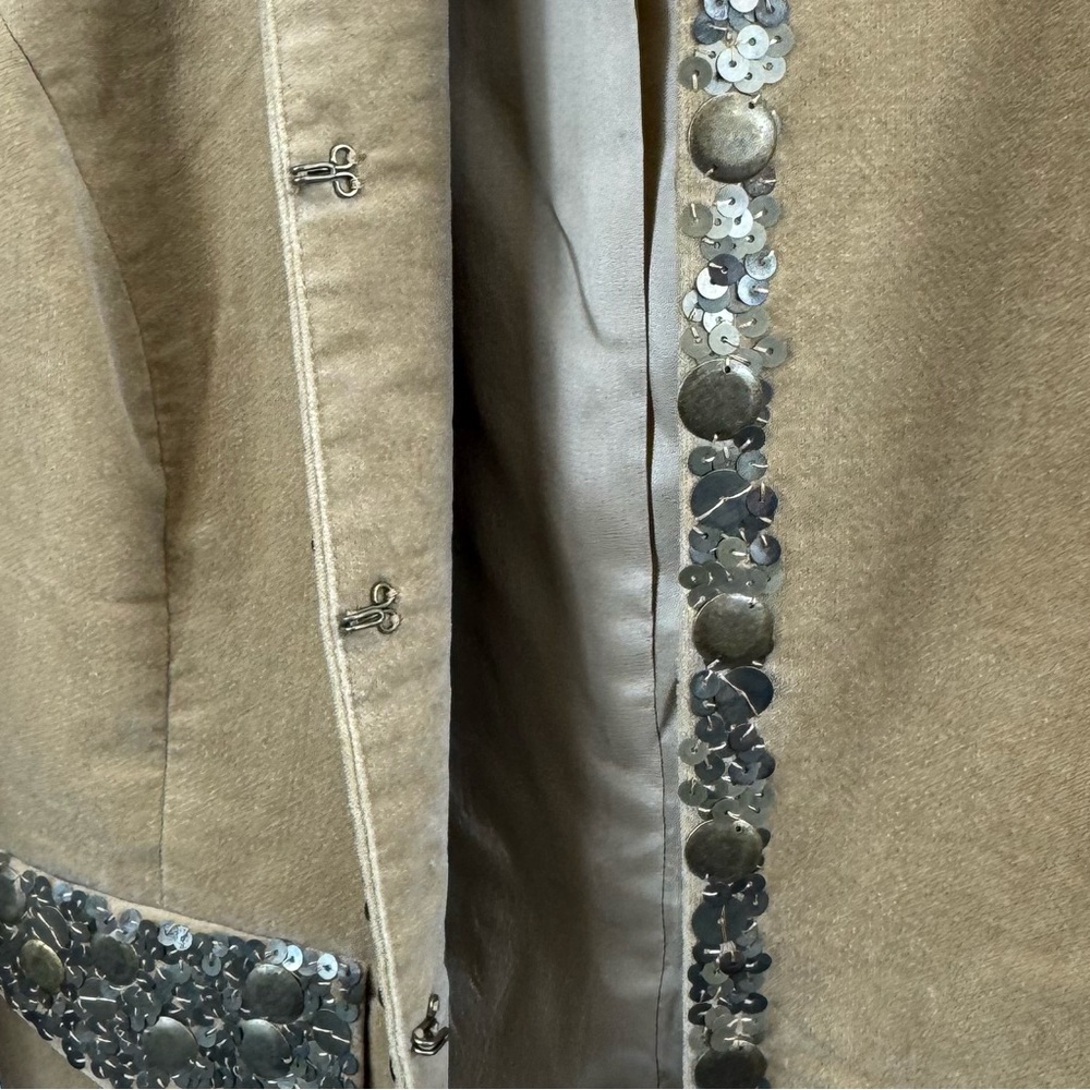 Michael Kors velvet tan tailored blazer metallic sequins & stand collar NWOT 10 - Picture 8 of 16